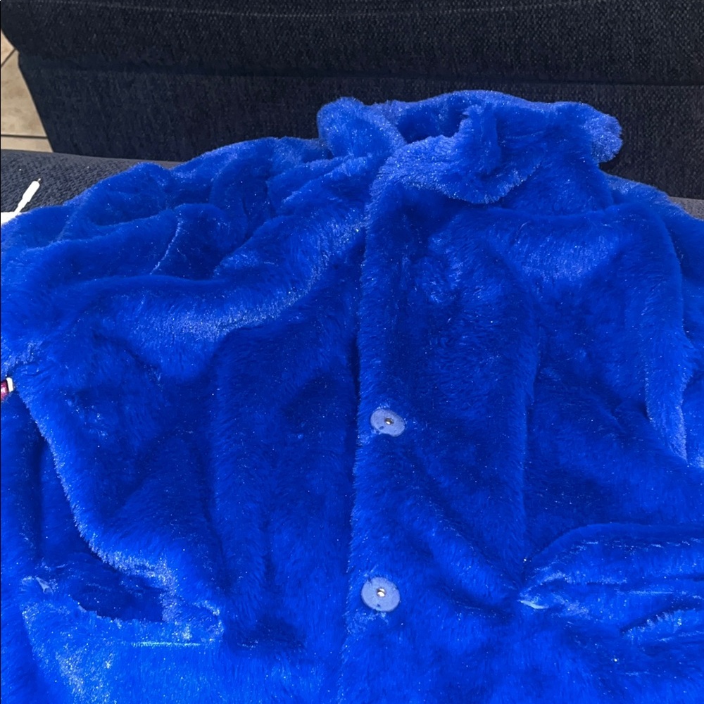 Plush Royal Blue Fuzzy Button-Up Jacket